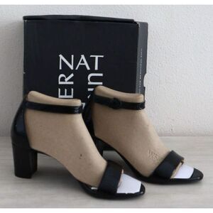 Naturalizer Women Sz 7M Black Patent Leather Vera Ankle Strap Block Heel Sandals